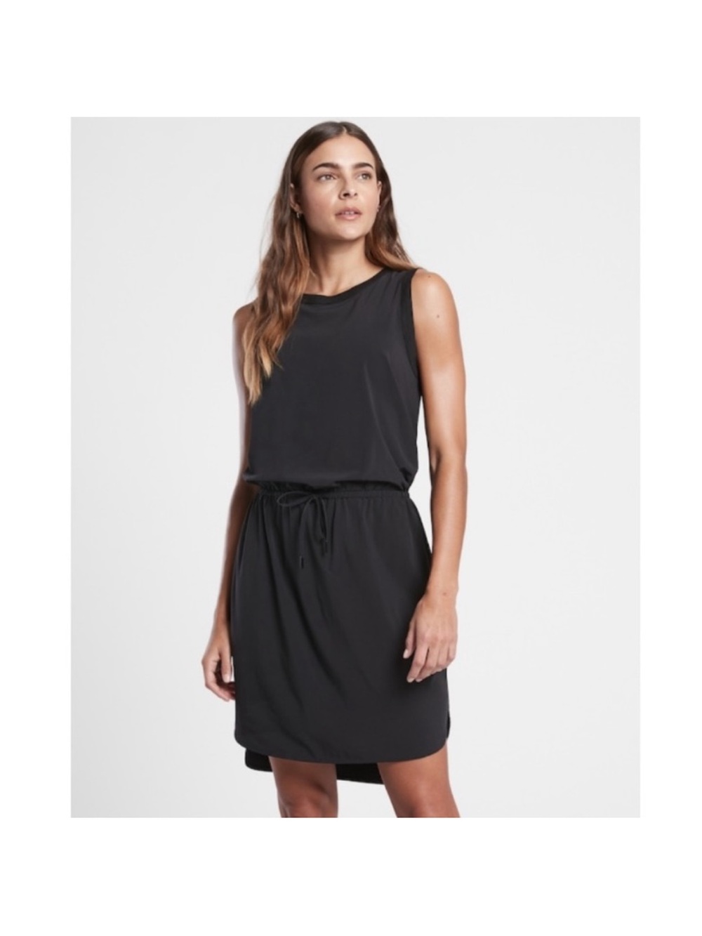 Athleta Black Sleeveless Drawstring-Waist Dress